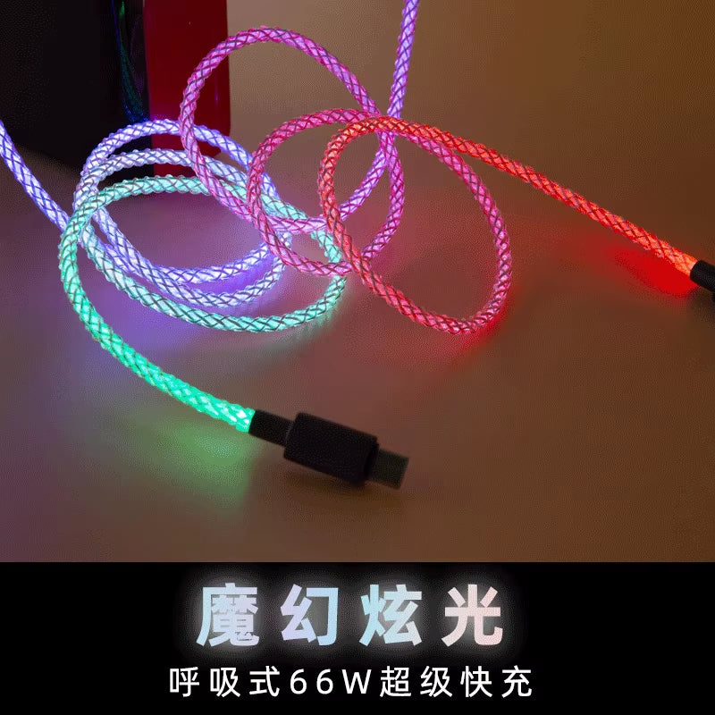 RGB Cable Fast Charging Breathing Light 66W Data Cable Type-C USB Cable for Iphone 100W Quick Charge for HUAWEI Xiaomi