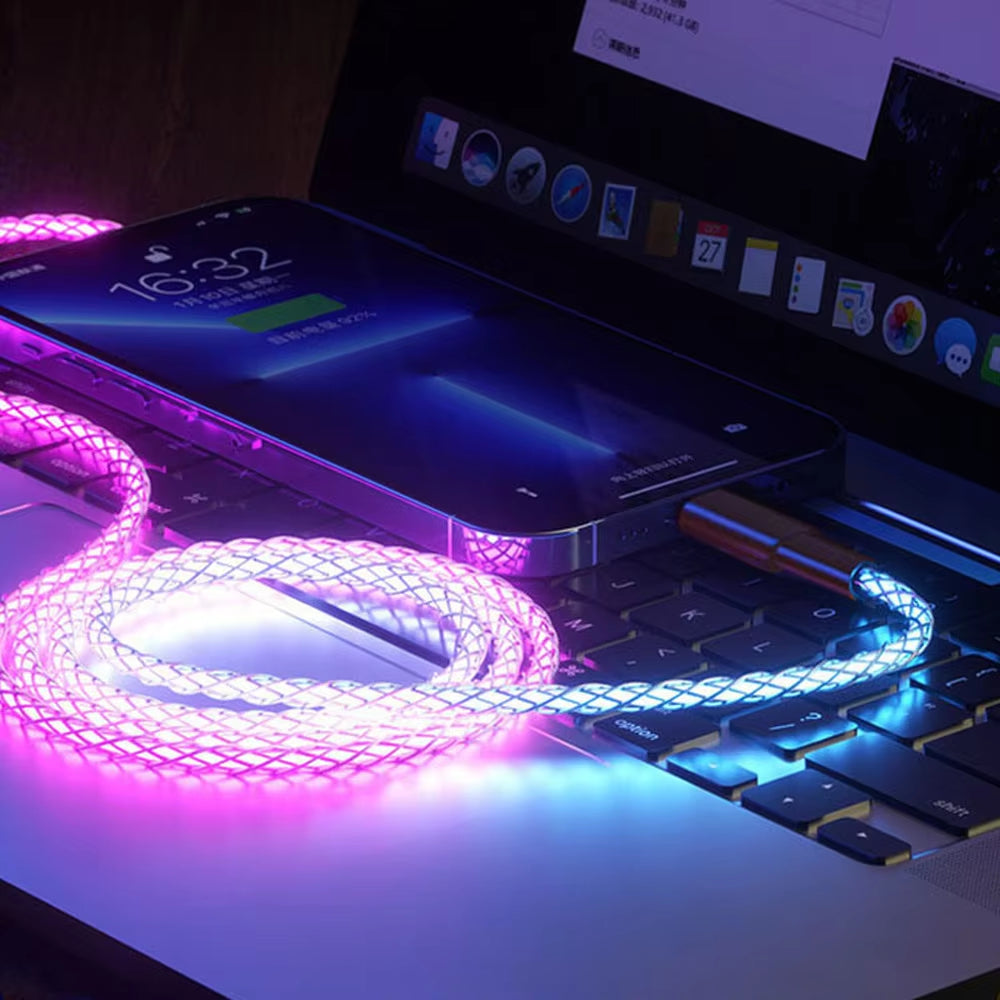 RGB Cable Fast Charging Breathing Light 66W Data Cable Type-C USB Cable for Iphone 100W Quick Charge for HUAWEI Xiaomi