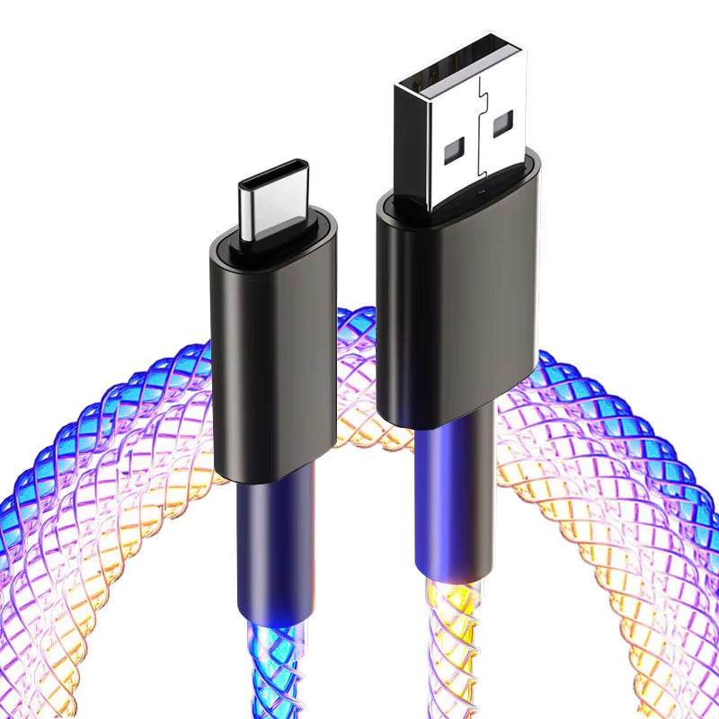 RGB Cable Fast Charging Breathing Light 66W Data Cable Type-C USB Cable for Iphone 100W Quick Charge for HUAWEI Xiaomi