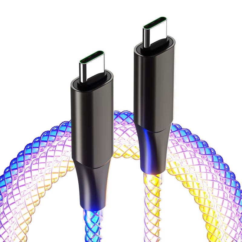 RGB Cable Fast Charging Breathing Light 66W Data Cable Type-C USB Cable for Iphone 100W Quick Charge for HUAWEI Xiaomi