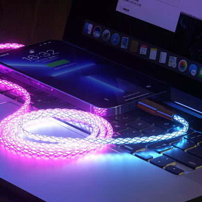 RGB Cable Fast Charging Breathing Light 66W Data Cable Type-C USB Cable for Iphone 100W Quick Charge for HUAWEI Xiaomi
